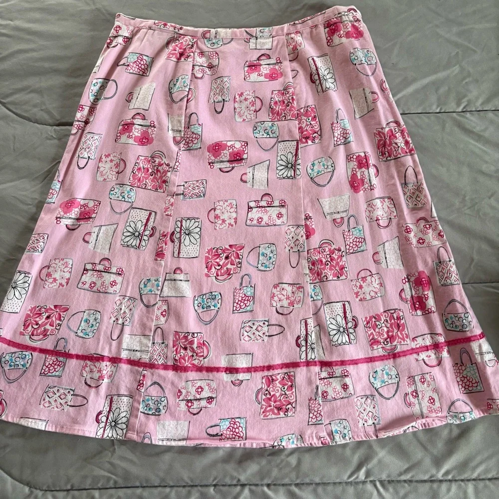 Dress Barn A-line Pink Women's Skirt with a handbag print size 10